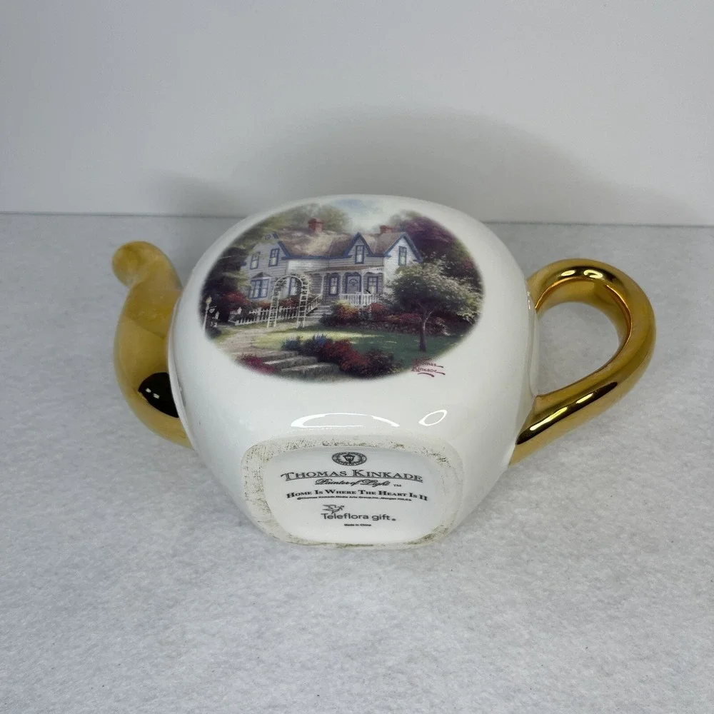 Vintage Thomas Kincade Porcelain Tea Pot Teleflora Gift Home Is‎ Where The Heart